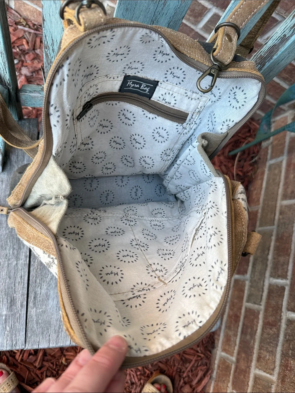 Myra Bag Amber Hairon Pocket Tan, Cream & Black Patterned Backpack Bag